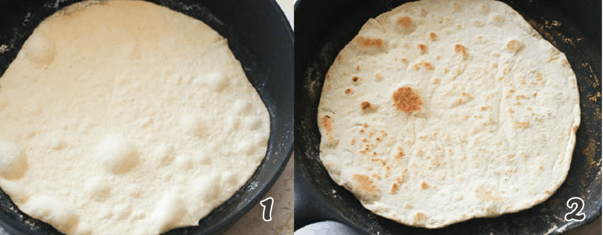 tortilla dough in a skillet