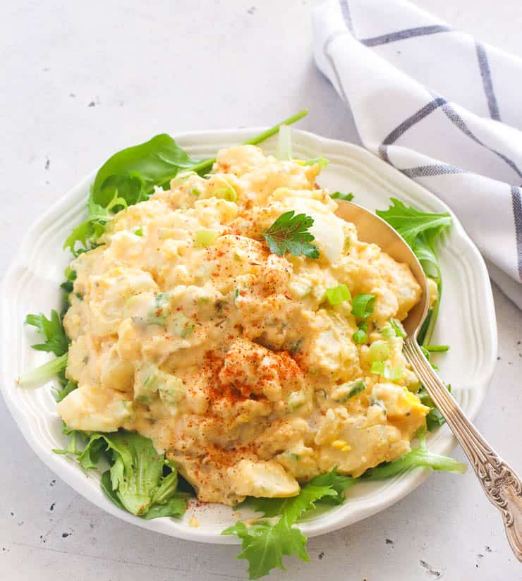 Southern Potato Salad on a plate with spoon