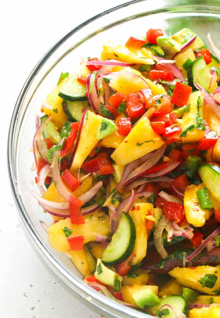 A Clear Bowl of Pineapple Cucumber Salad