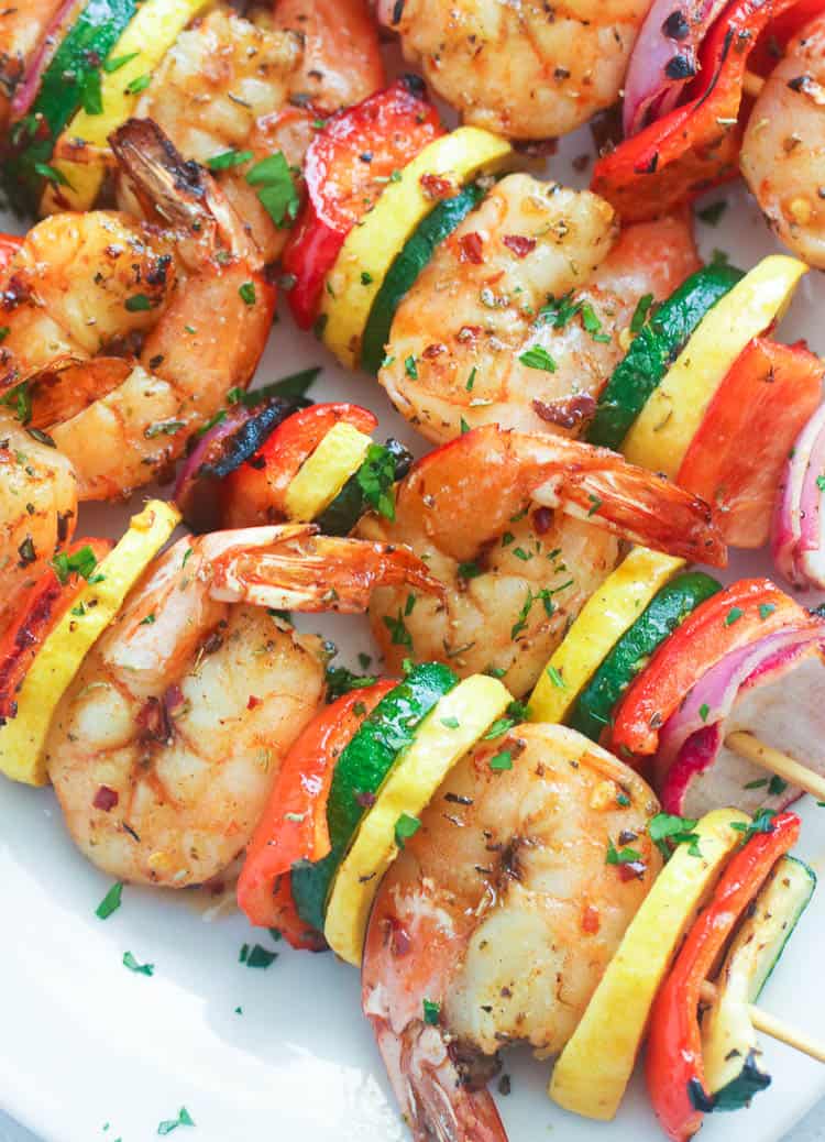 Closeup of Grilled Shrimp Kabobs