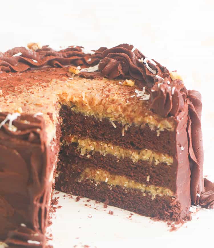 German Chocolate Cake With a Slice Gone
