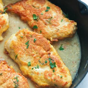 Chicken Francese on skillet