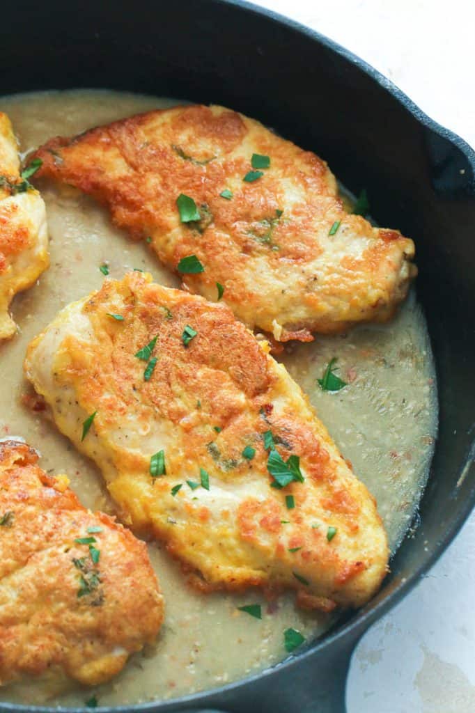 Chicken Francese on skillet