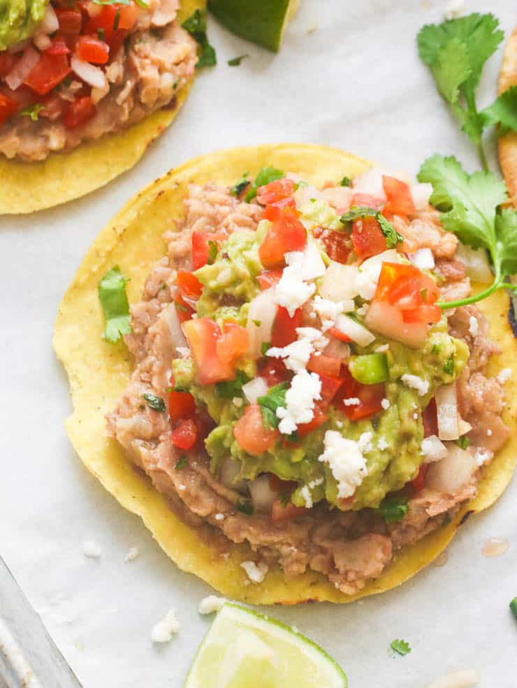 Sheet pan chicken recipe featuring chicken tostadas