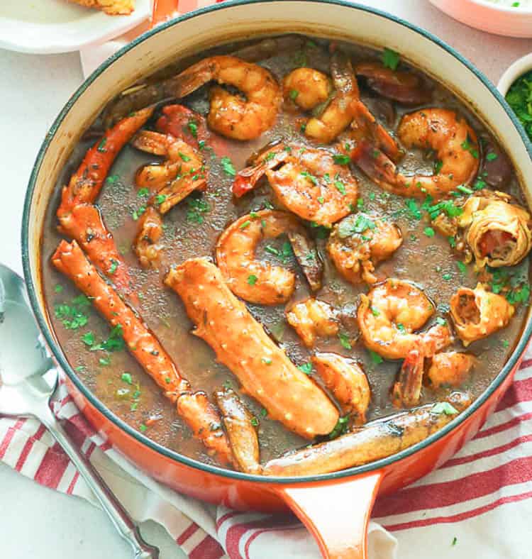 A pot of seafood gumbo