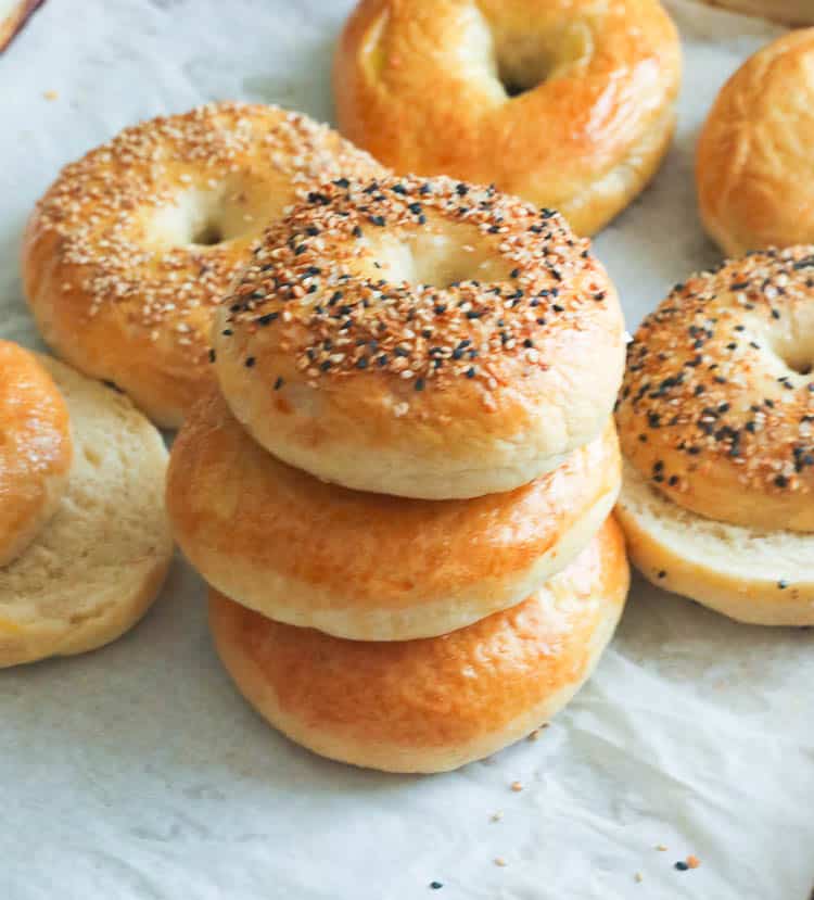 Homemade bagels ready to slather with cream cheese.