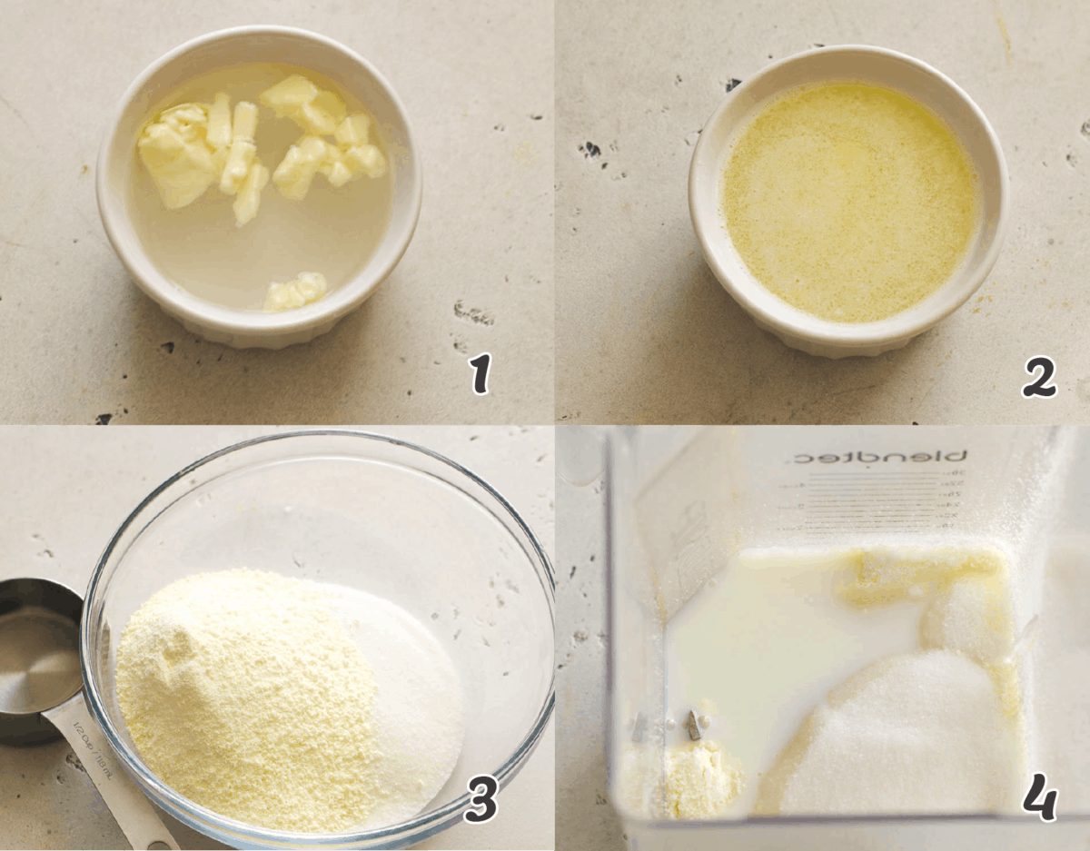 Melt the butter and mix everything in the blender until smooth