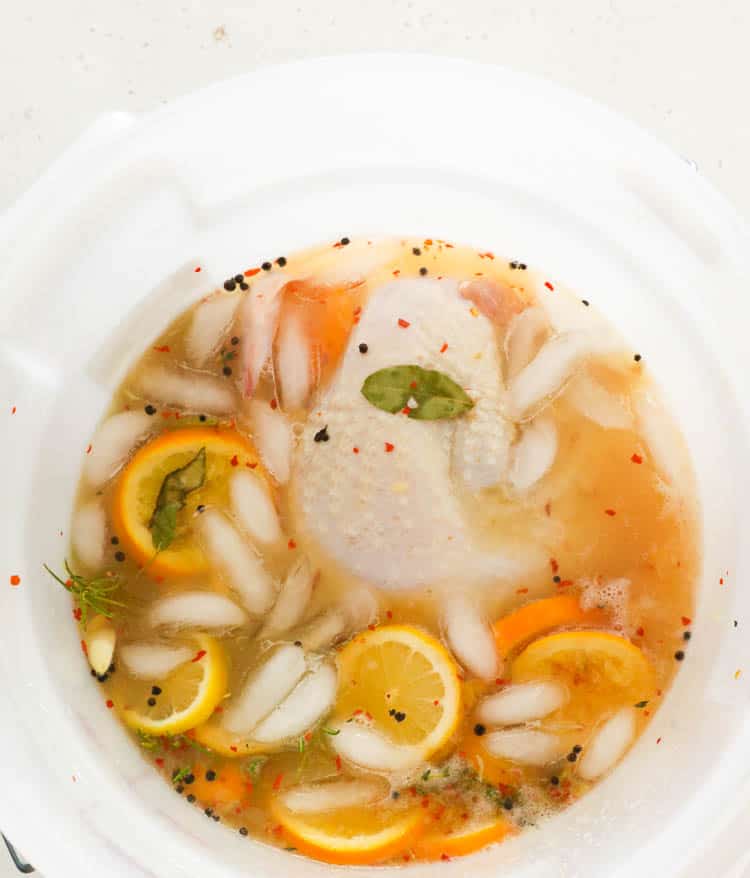 Brined Turkey in a Deep White Bowl
