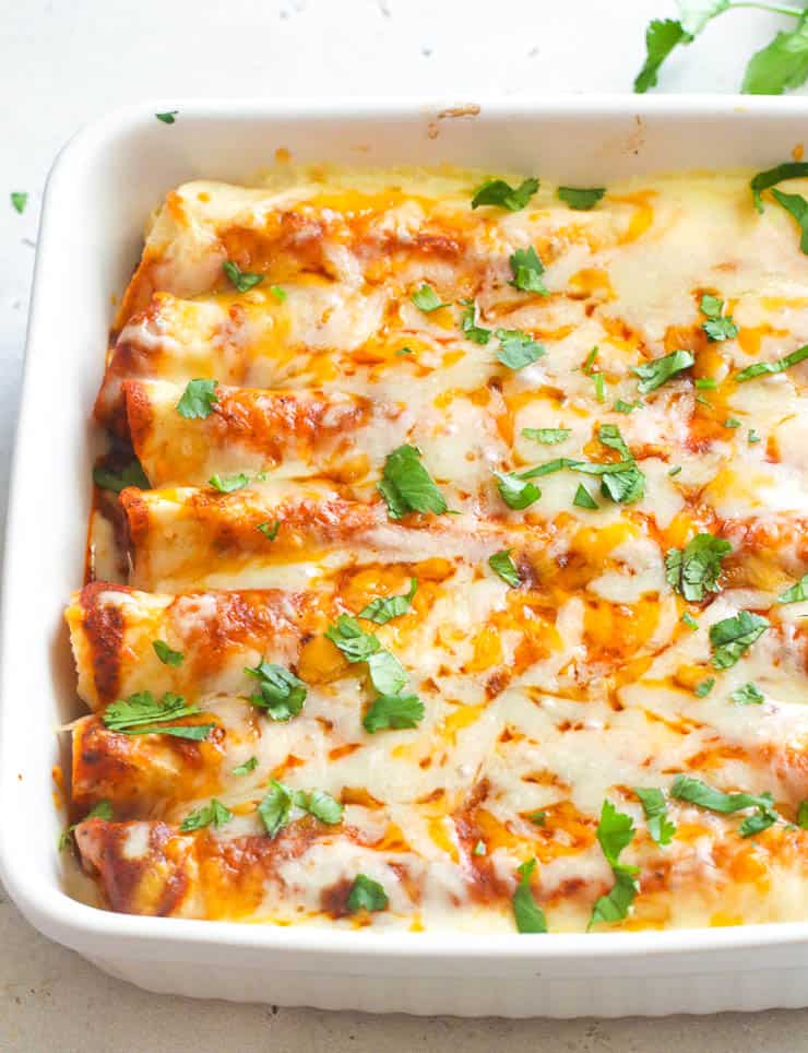 Chicken enchiladas fresh from the oven and ready to serve.