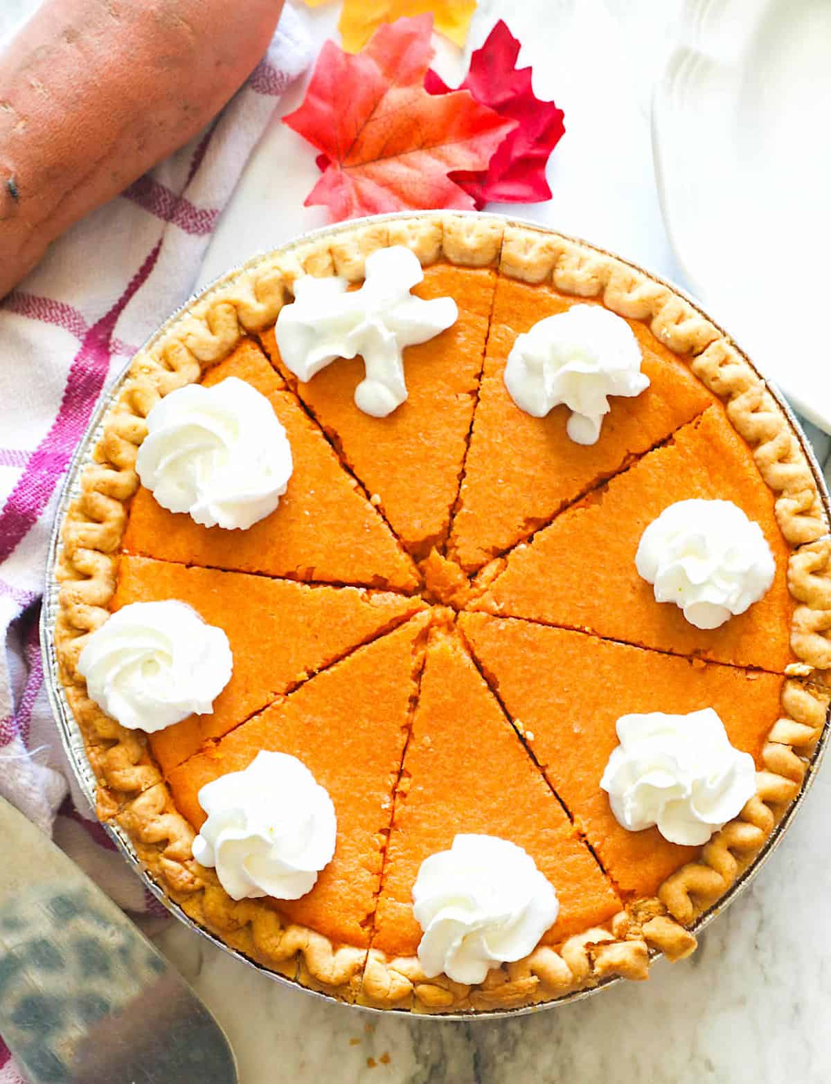 Soul food sweet potato pie with whipped cream