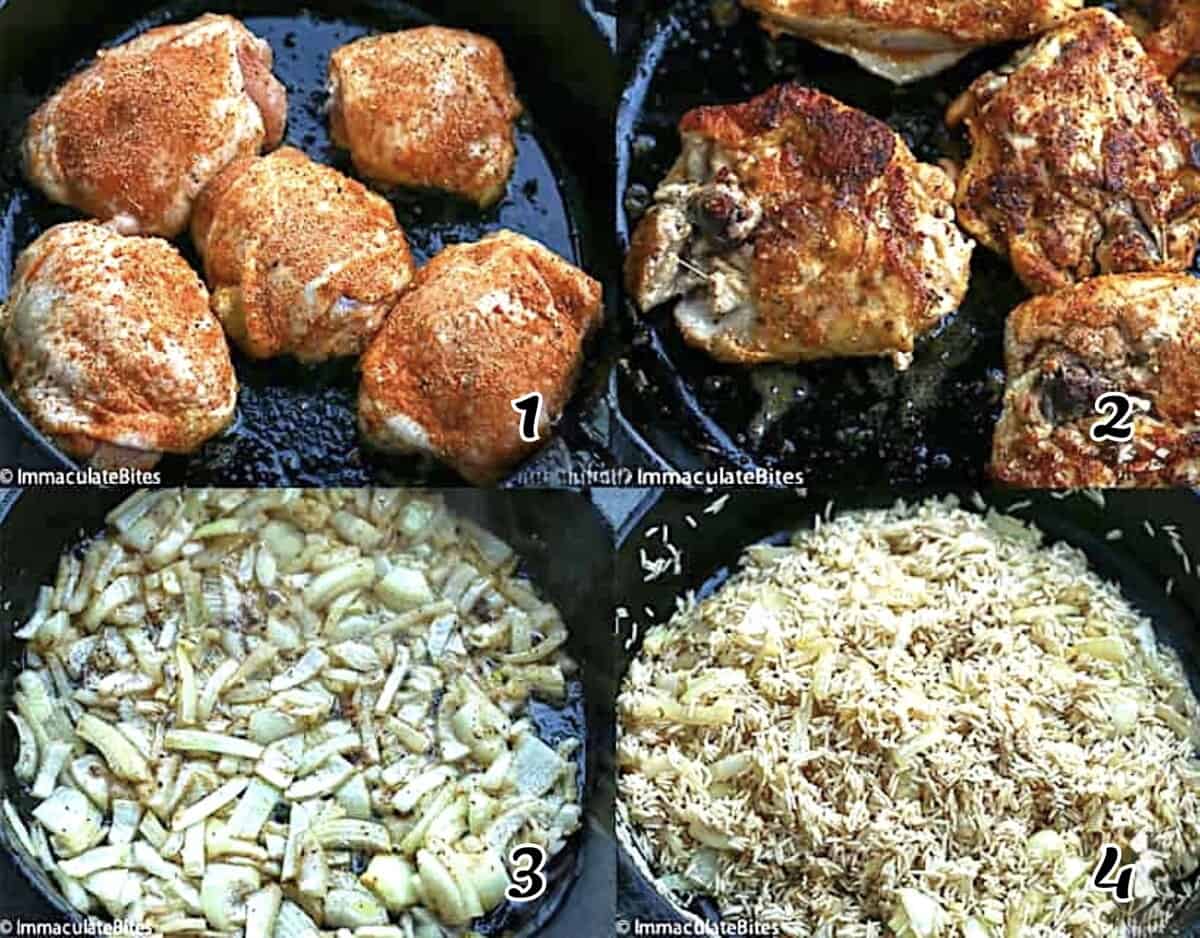 Sear the poultry, saute the aromatics, and add the basmati.