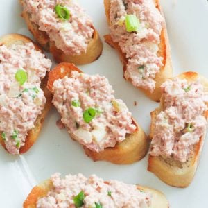 Deviled Ham on baguette slices for a delicious appetizer