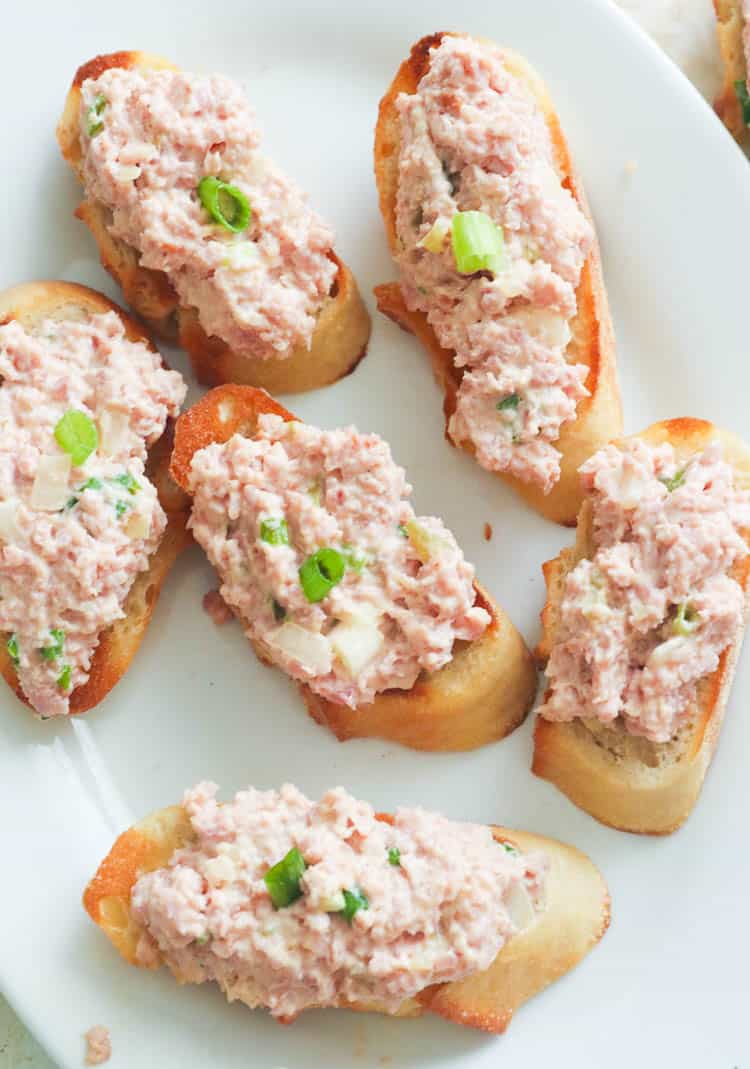 Deviled Ham on baguette slices for a delicious appetizer