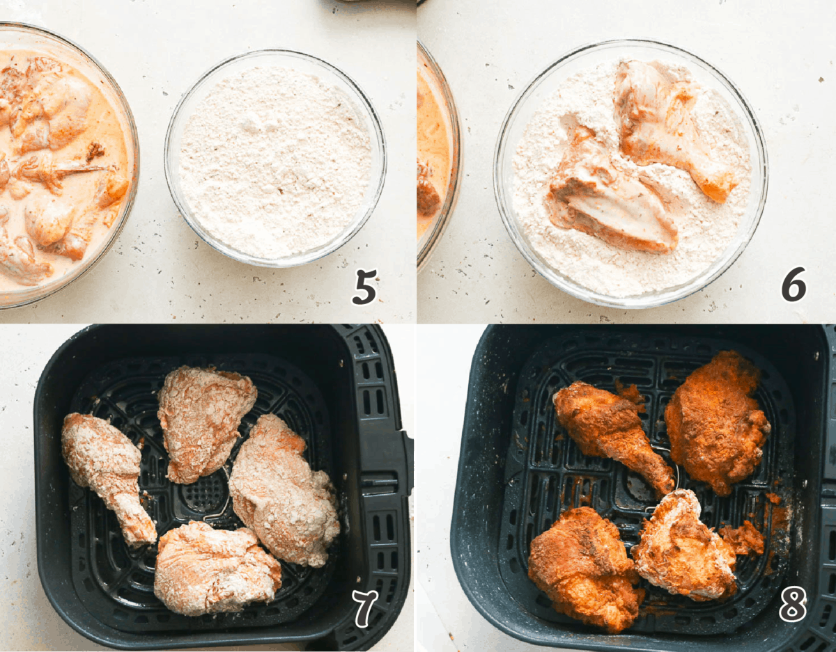 Southern Fried Chicken in an air fryer step by step cooking process