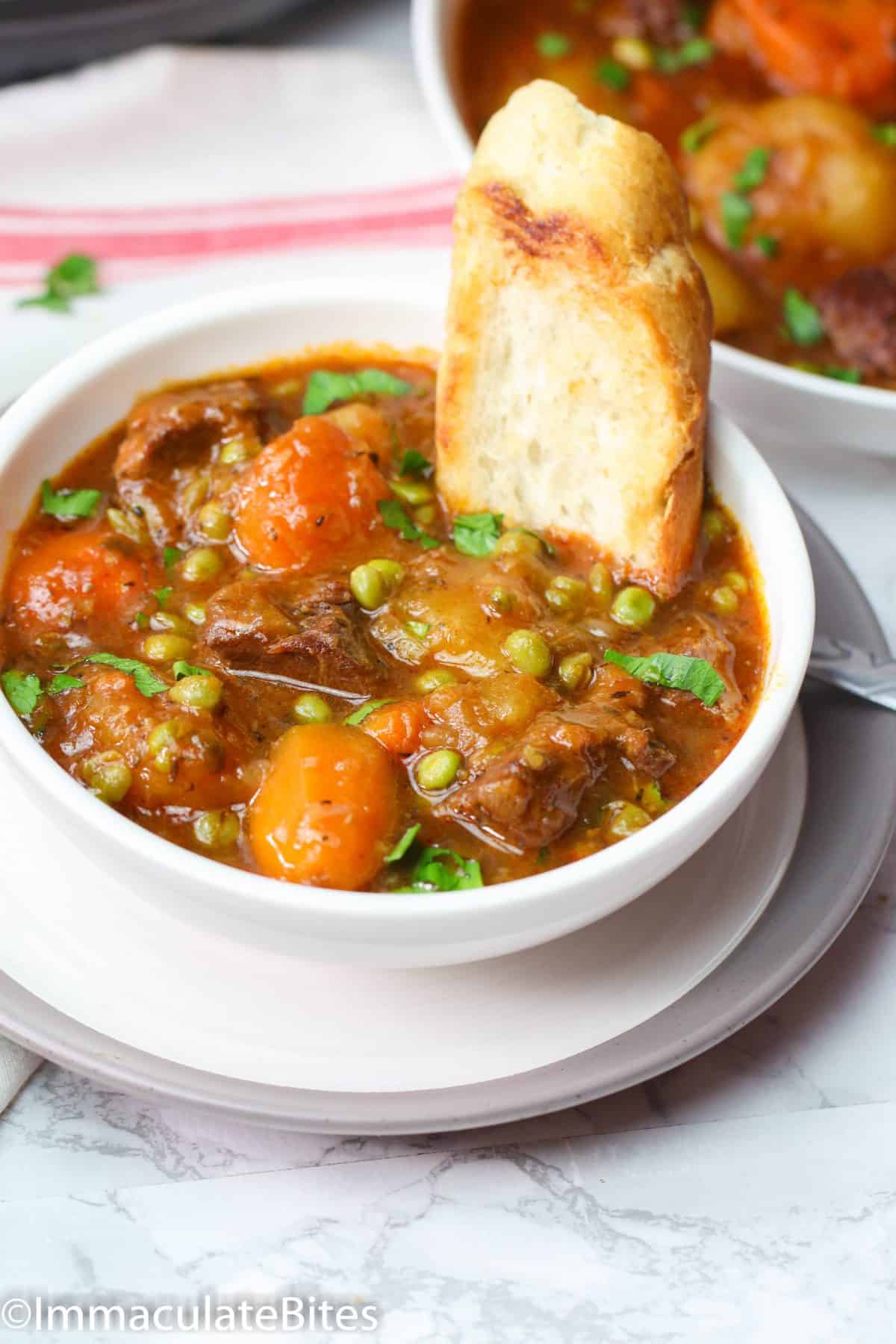 A Bowl of Instant Pot Beef Stew with Bread