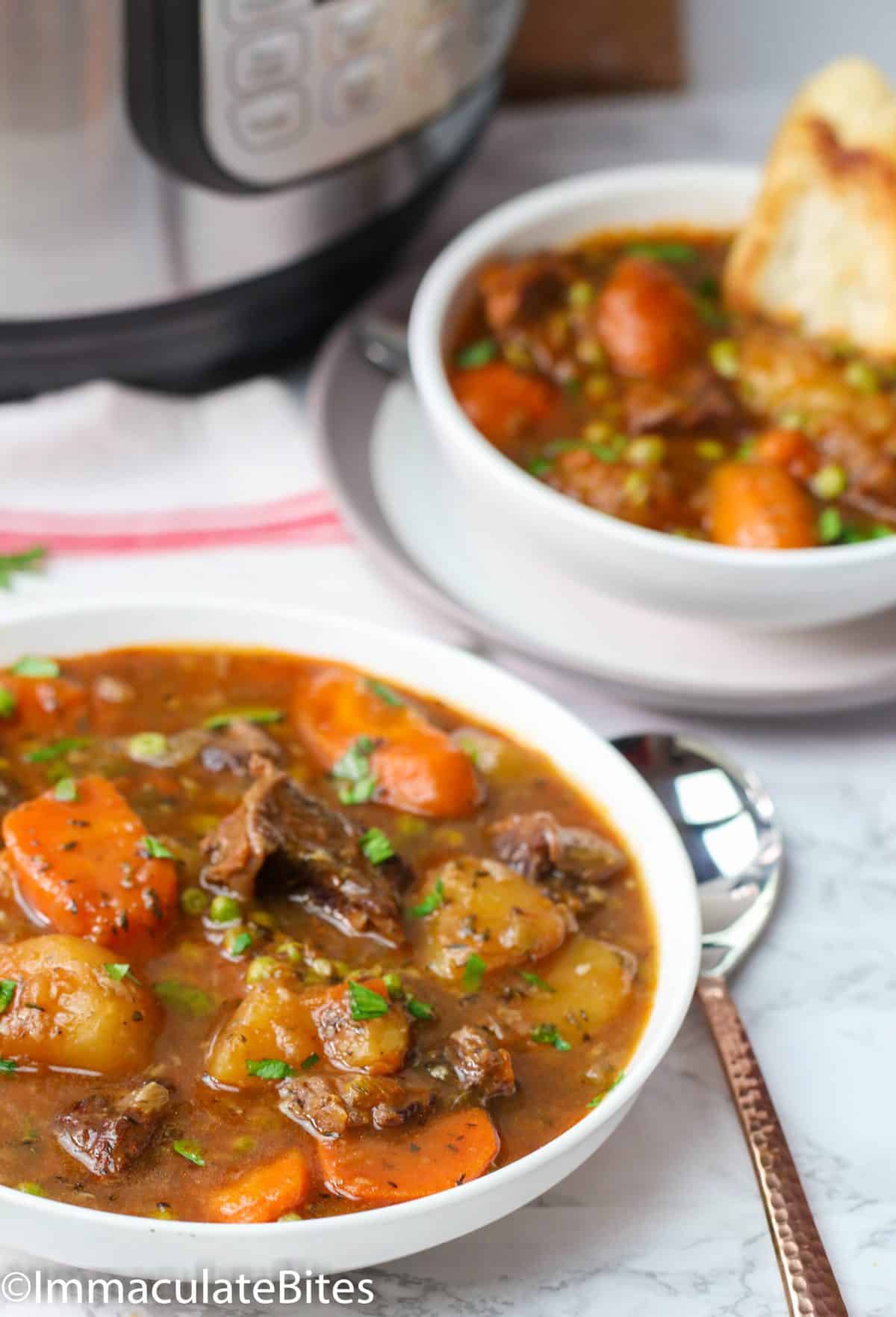 Instant Pot Beef Stew in plates