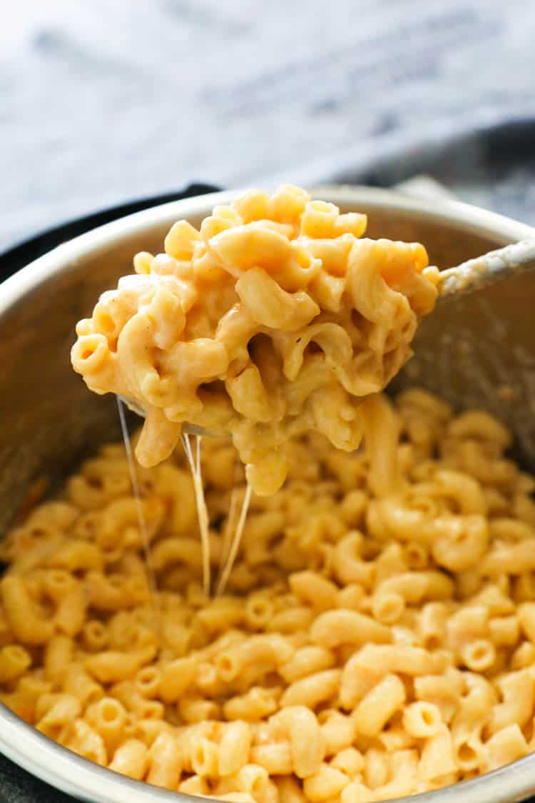 Cheesy Laddled Shot of Instant Pot Mac and Cheese