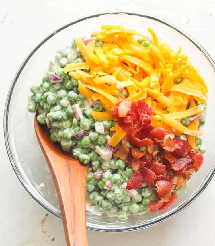 Pea Salad with Bacon Bits and Cheese
