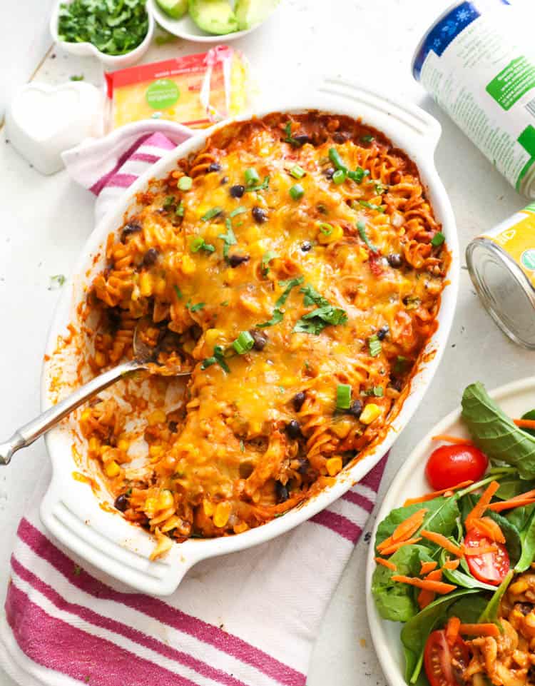 Fiesta Chicken Casserole with Green Salad on the Side