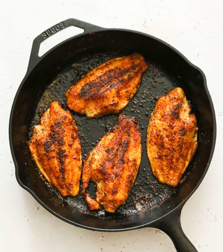 Blackened Catfish in Cast Iron Pan