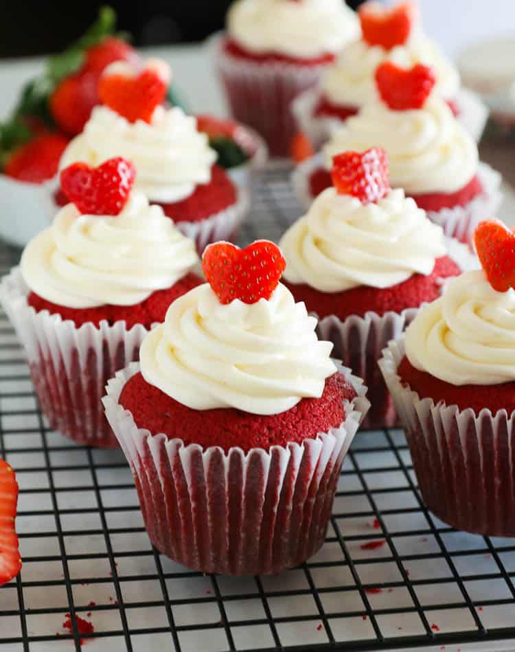 Red Velvet Cupcakes with toppings and full cup