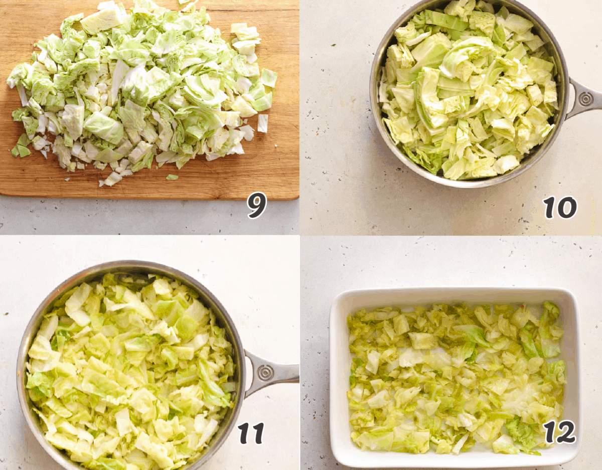 cooking the cabbage in a silver pan