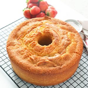 Whole Pound Cake on a cooling rack