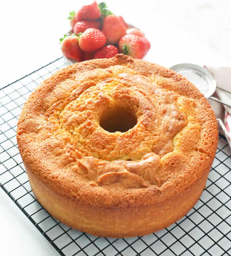 Whole Pound Cake on a cooling rack