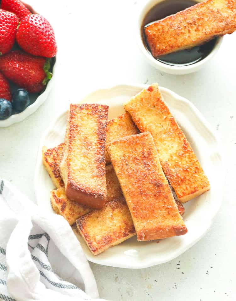 Cinnamon Sugar French Toast Sticks in a Plate