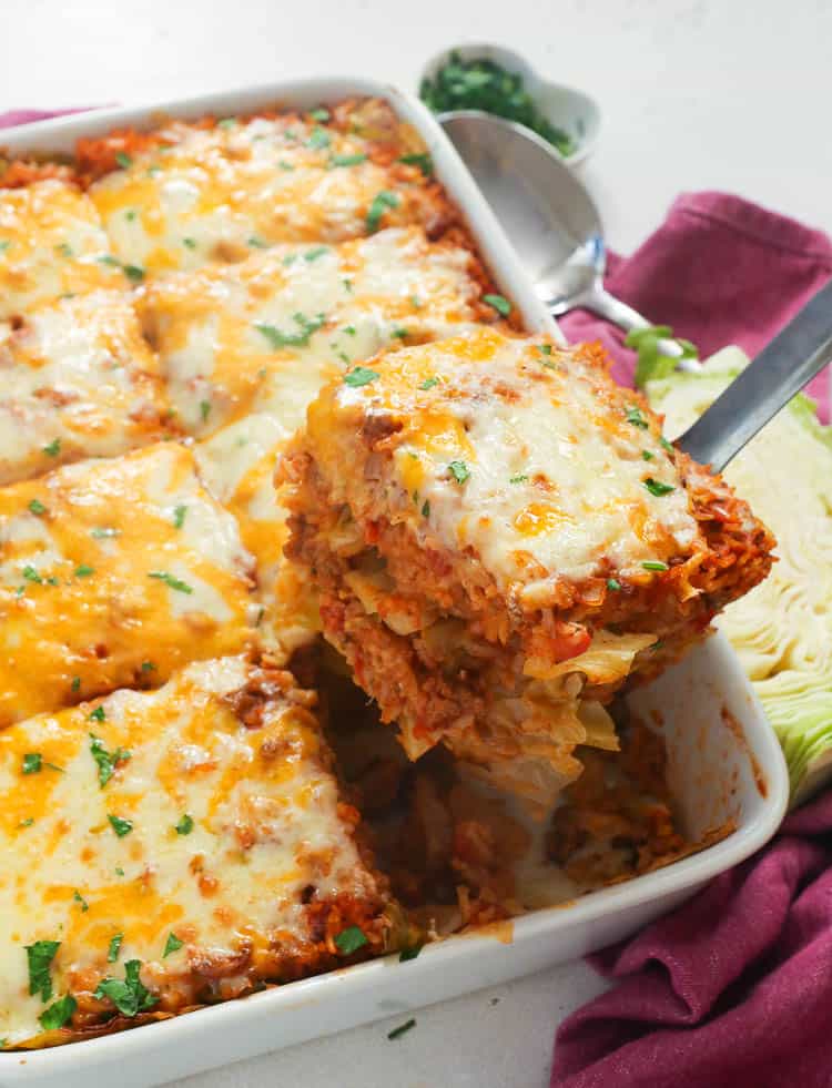 Enjoying a slice of cabbage roll casserole for an ideal ground pork recipe