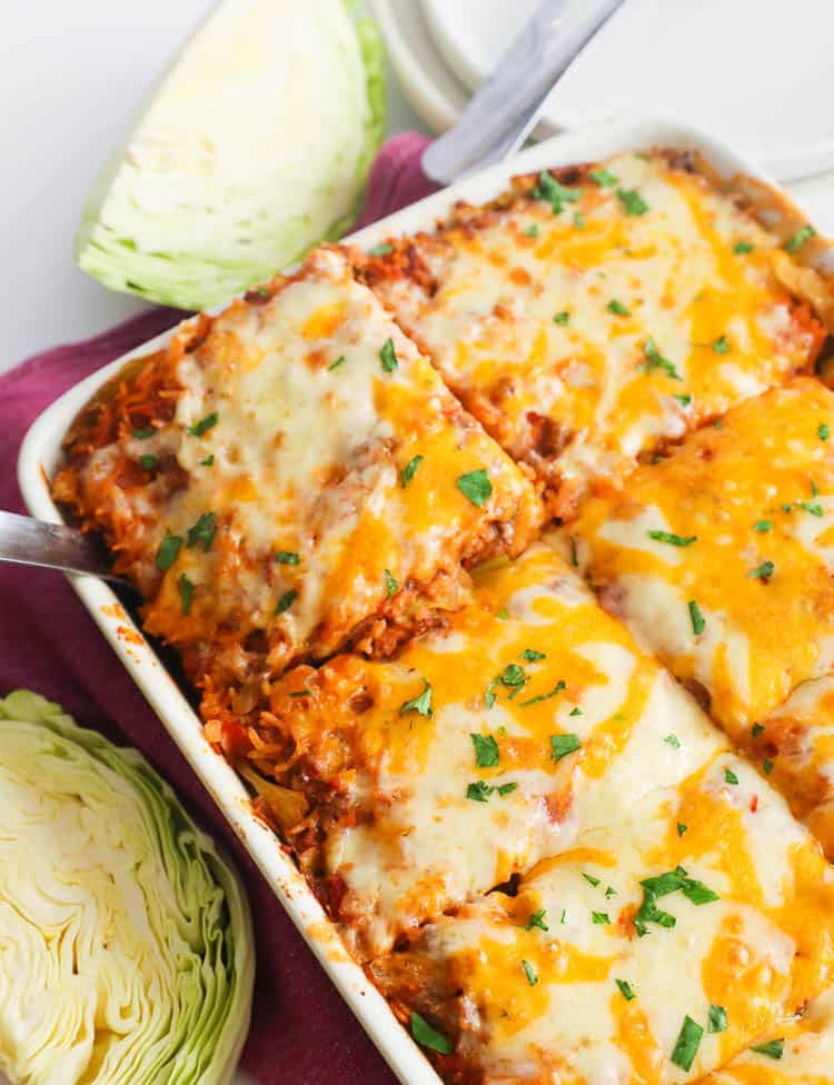 Cabbage Roll Casserole with cheesy topping