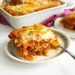 slice of cabbage roll casserole with a silver fork