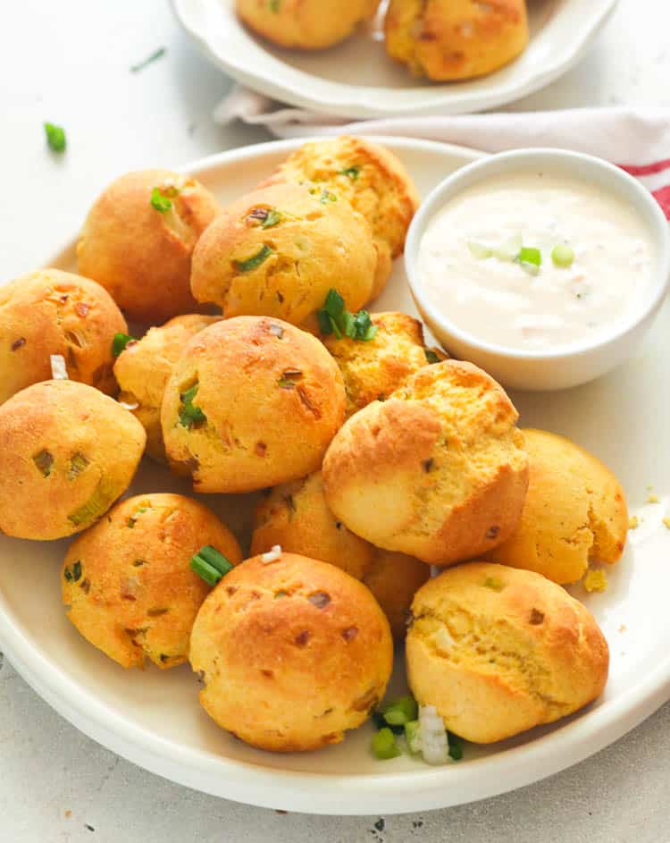 Air Fryer Hush Puppies Served with Remoulade Sauce