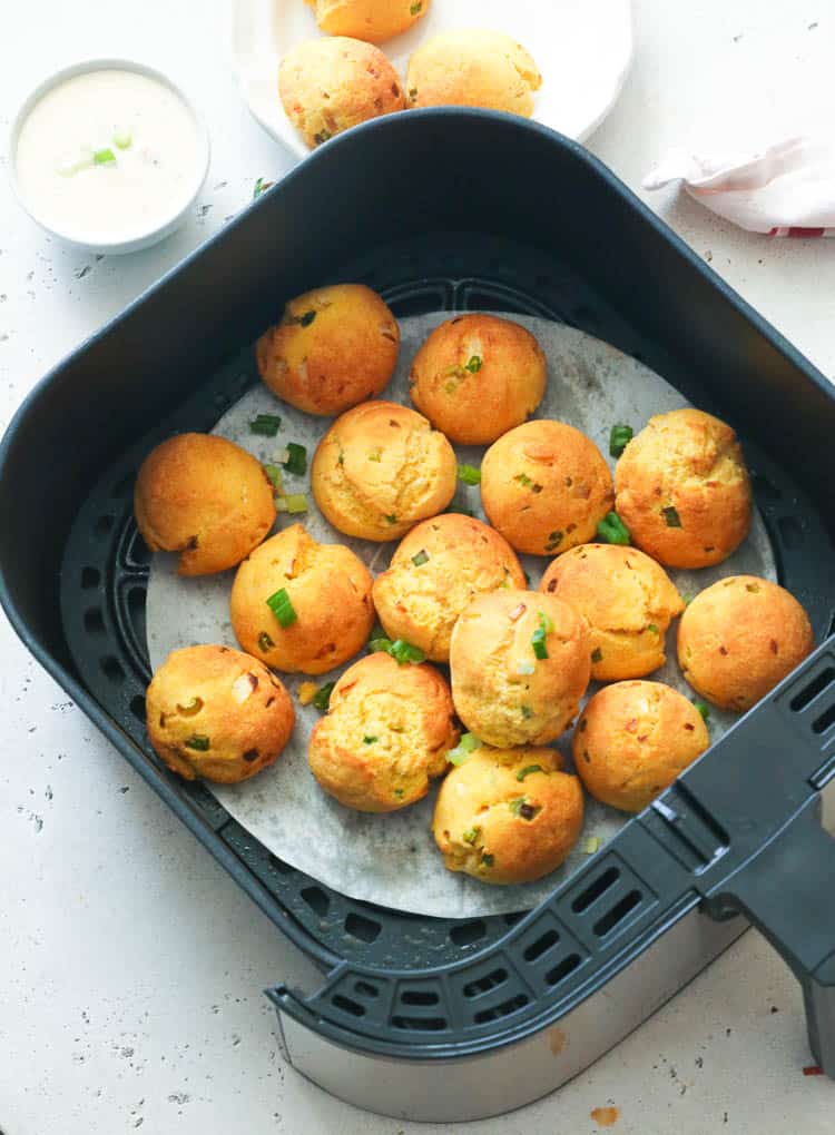 Hush Puppies in an Air Fryer Basket