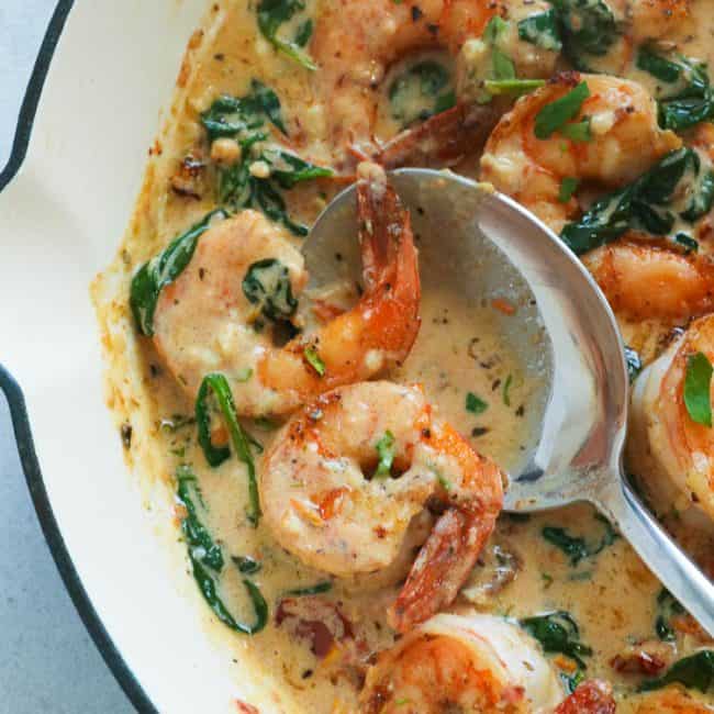 Tuscan Shrimp Close Up Shot in a Pan