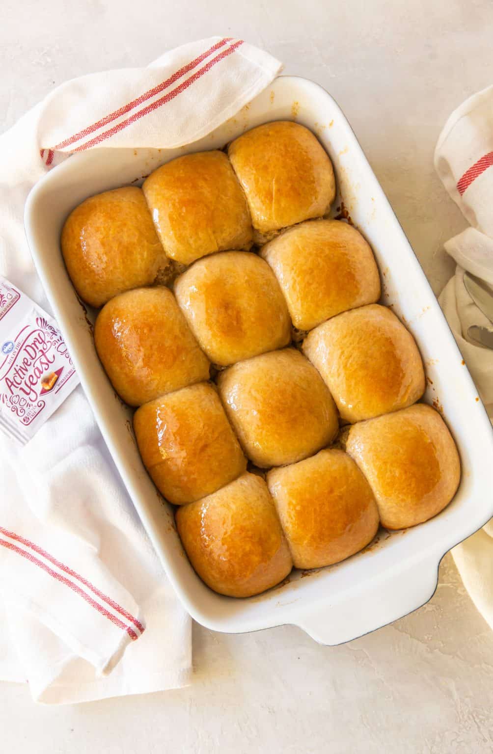 Honey Wheat Rolls in a Baking Dish