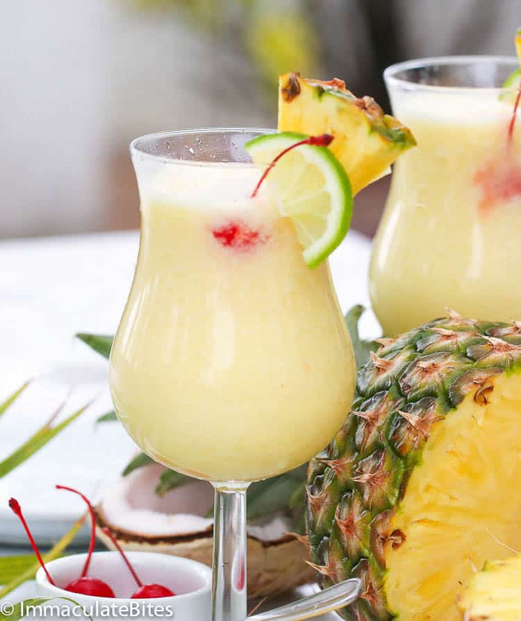 single glass of pina colada cocktail