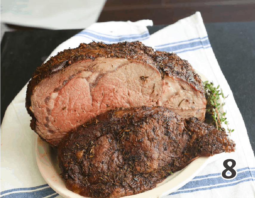 Sliced Smoked Prime Rib on a platter