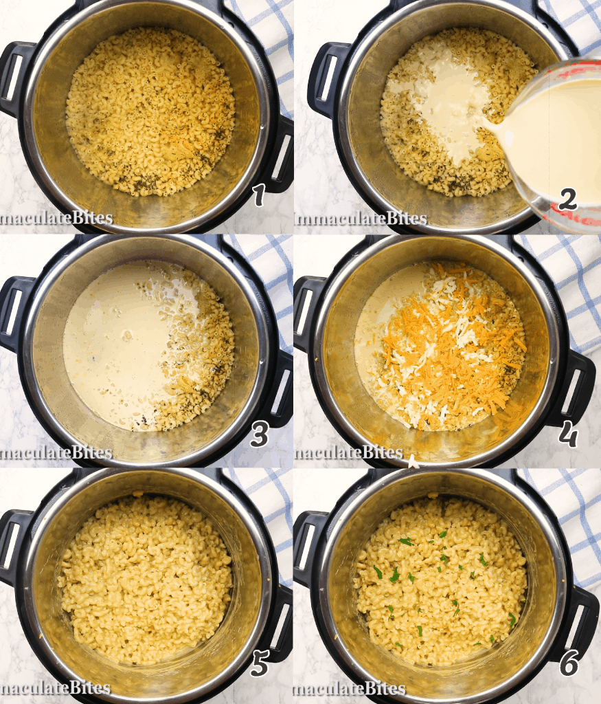 Adding the dairy to the instant pot mac and cheese