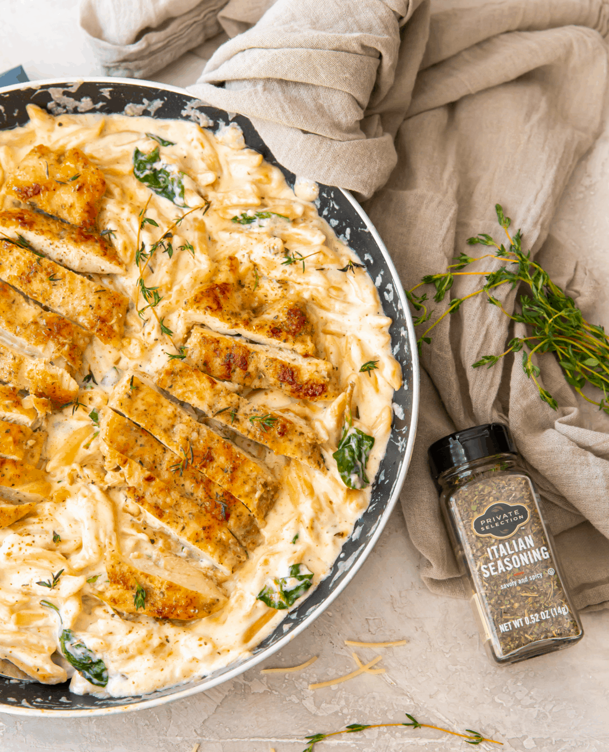 Chicken on pasta with Italian seasoning