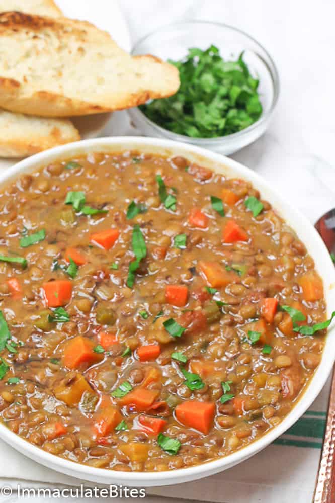 A Bowl of Lentil Soup Cooked in the Instant Pot