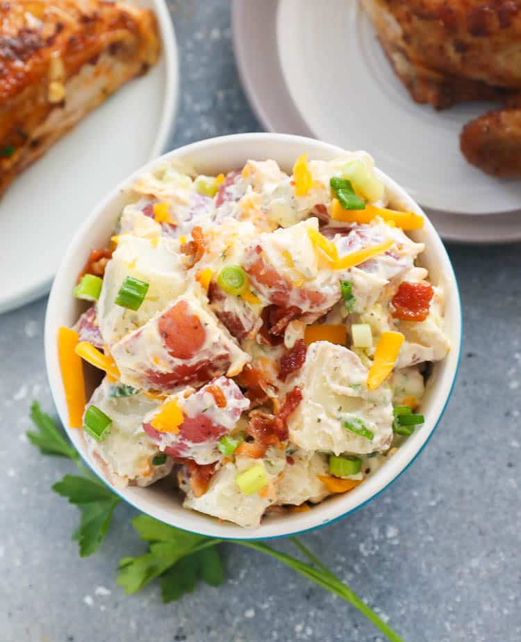 potato salad on a small bowl