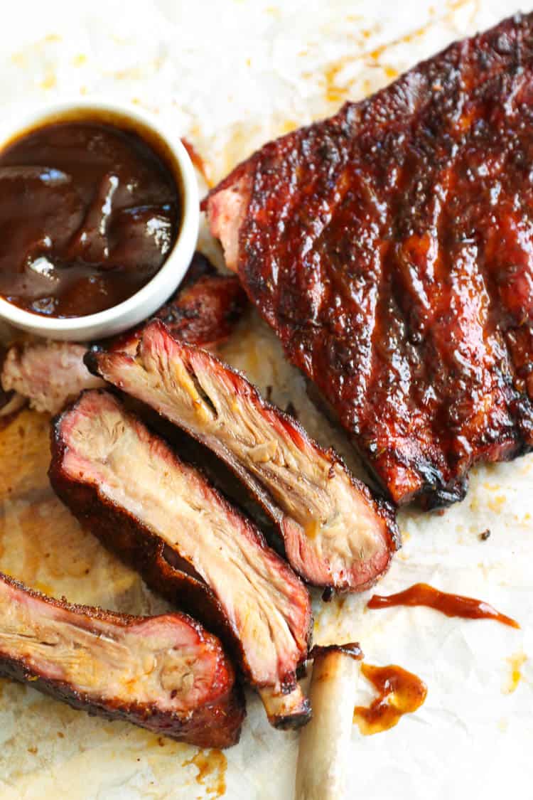 Smoked Ribs 3-2-1 Method with barbecue sauce