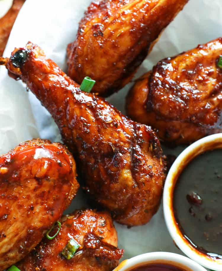 Smoked Chicken Legs with barbecue sauce dip