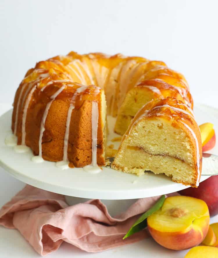 Peach cobbler pound cake with real peaches