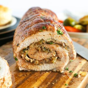 Stuffed Pork Loin Roast on a Chopping Board