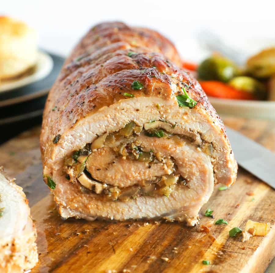 Stuffed Pork Loin Roast on a Chopping Board