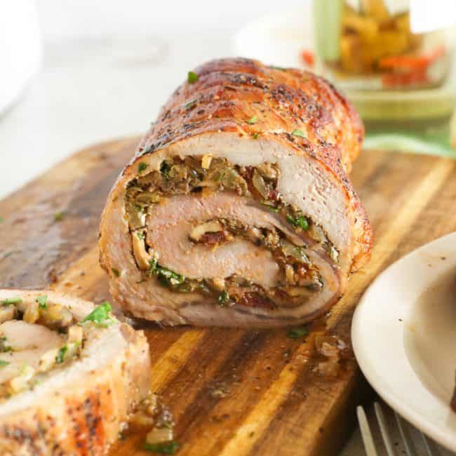 Stuffed Pork Loin Roast on a Chopping Board