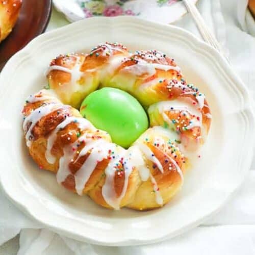Serving up Italian Easter egg bread with a cup of coffee