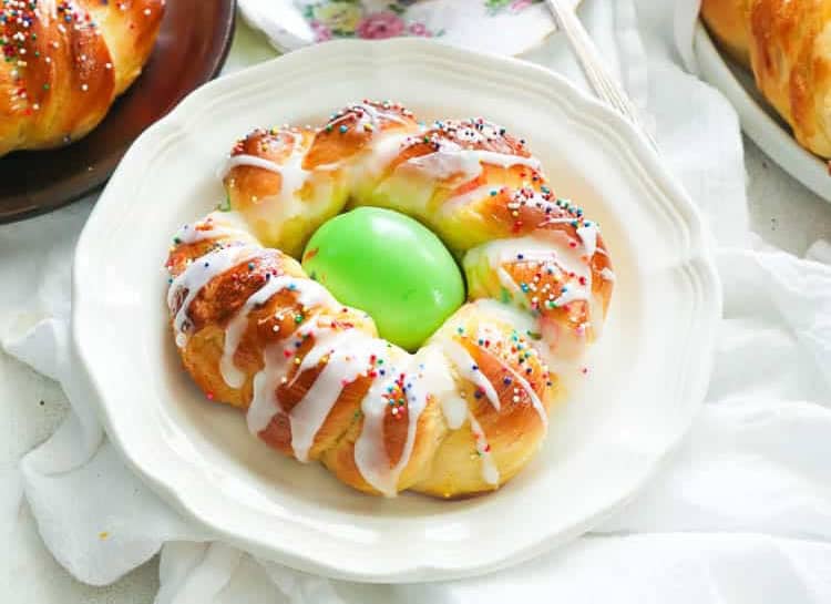 Serving up Italian Easter egg bread with a cup of coffee